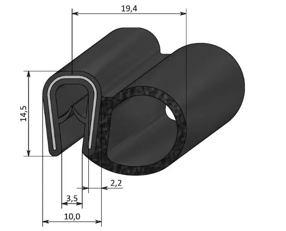 Kantprofiel PVC/rubber 1-4 MM kraal zij